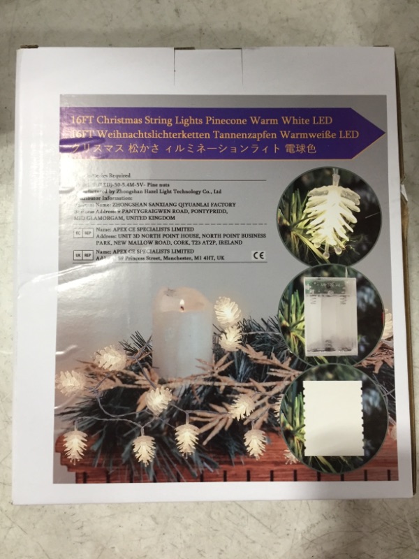 Photo 1 of 16FT. LED PINECONE CHRISTMAS STRING LIGHTS, WARM WHITE. BATTERY OPERATED.