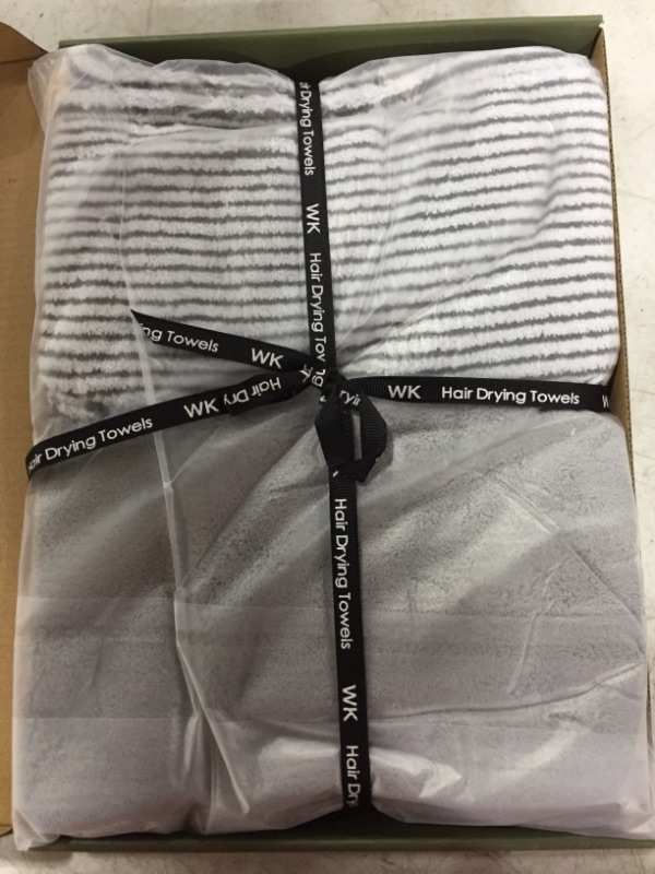 Photo 1 of WK HAIR DRYING TOWEL SET. GREY/WHITE. 