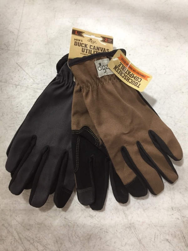 Photo 1 of DIGZ MEN'S DUCK CANVAS UTILITY GLOVES. 2 PAIR. SIZE LARGE. 