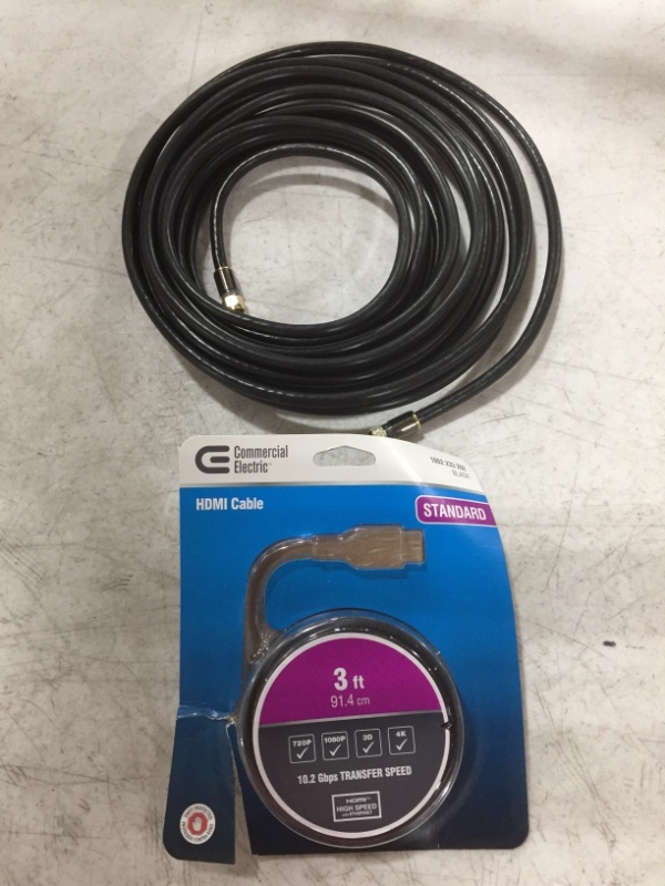 Photo 1 of 3FT. HDMI CABLE AND SMALL ROLL OF COAXIAL CABLE FOR HOME AUDIO& VIDEO. LOT OF 2 ITEMS. 