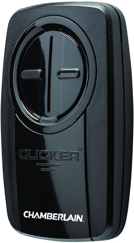 Photo 1 of Chamberlain KLIK5U-BK2 Clicker 2-Button Garage Door Opener Remote with Visor Clip, Black. OPEN BOX. PRIOR USE.
