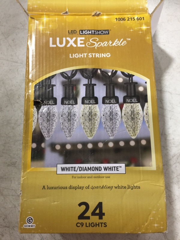 Photo 2 of 24.50 ft. 24-Light C9 Christmas LuxeSparkle White/Diamond Lights Model #21GM18856 Store SKU #1006215601
