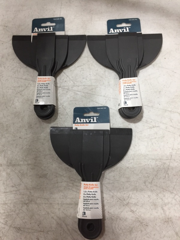 Photo 1 of ANVIL PUTTY KNIFE SET,. 3-PACK. LOT OF 3. 