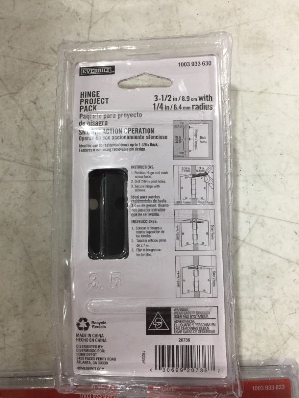 Photo 3 of EVERBILT HINGE PROJECT PACK, 3.5 INCH, 5/8 INCH RADIUS. 3-PACK. MATTE BLACK. LOT OF 3 PACKAGES.