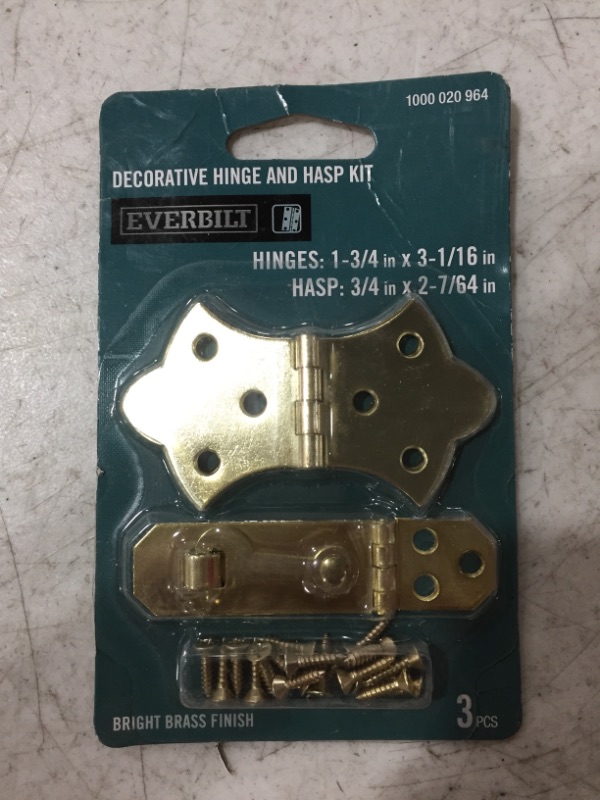 Photo 3 of EVERBILT DECORATIVE HINGES AND LATCH SET. LOT OF 3 ITEMS.