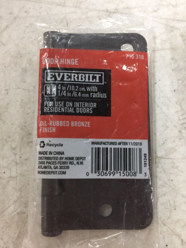 Photo 2 of EVERBILT DOOR HINGES, OIL RUBBED BRONZE FINISH. 2 3.5 INCH & 2 4 INCH. LOT OF 4 ITEMS.