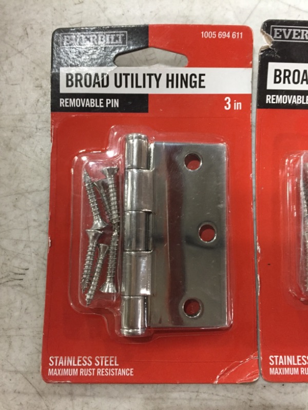 Photo 2 of EVERBILT BROAD UTILITY HINGE. STAINLESS STELL. 3 INCH. LOT OF 2.