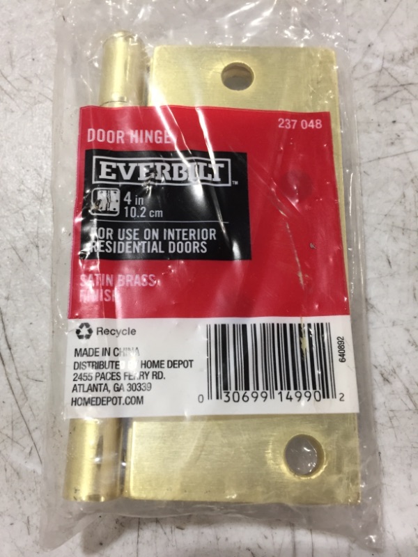 Photo 1 of EVERBILT DOOR HINGE 237 048. SATIN BRASS. 4 INCH. LOT OF 2.