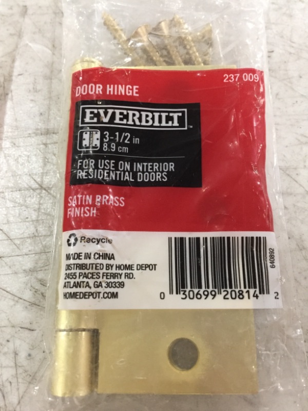 Photo 1 of EVERBILT DOOR HINGE 237 009. SATIN BRASS. 3.5 INCH. LOT OF 2.