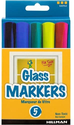 Photo 1 of WINDOW MARKERS for Glass and Smooth Surfaces, 5-Color Pack by Hillman (black, blue, green, yellow & red) - Single 5-Pack
