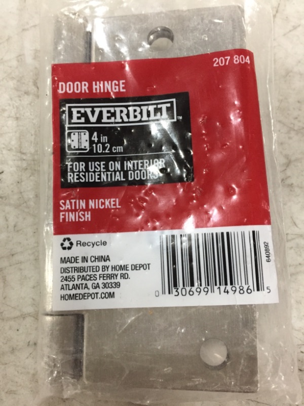 Photo 1 of  EVERBILT DOOR HINGE 207 804. SATIN NICKEL. 4 INCH. LOT OF 2.