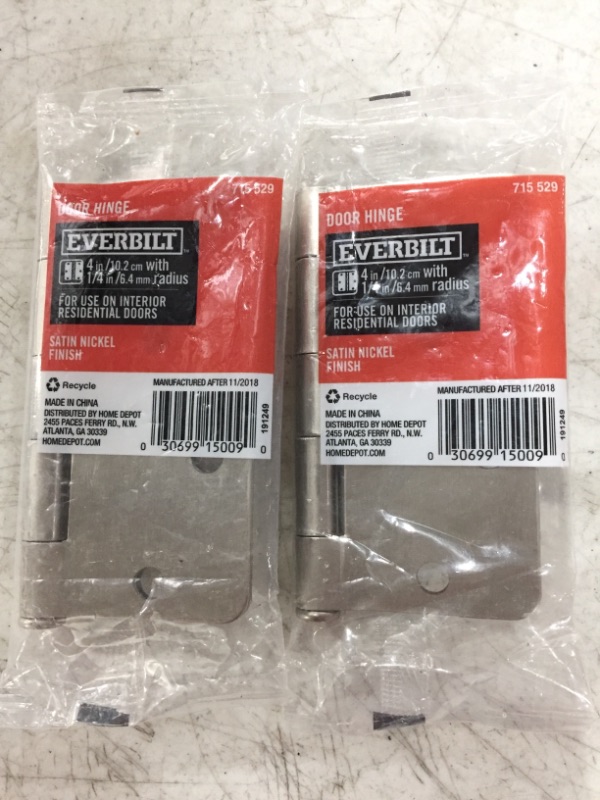 Photo 1 of  EVERBILT DOOR HINGE 715 529. SATIN NICKEL. 4 INCH. LOT OF 2.