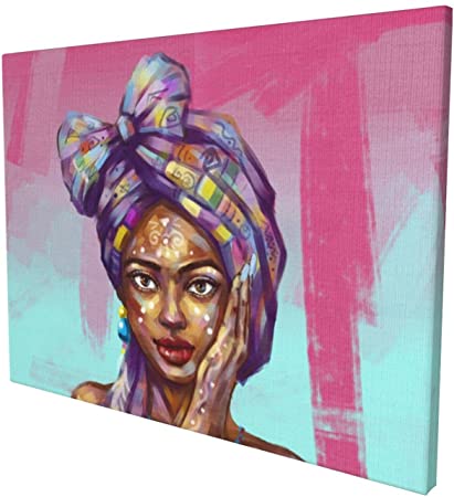 Photo 1 of African American Women Canvas Wall Black Afro Traditional African Woman Wall Art Decor Pictures Frameless Decorative Painting for Room Bedroom Living Bathroom Office 12 X 16 Inch
