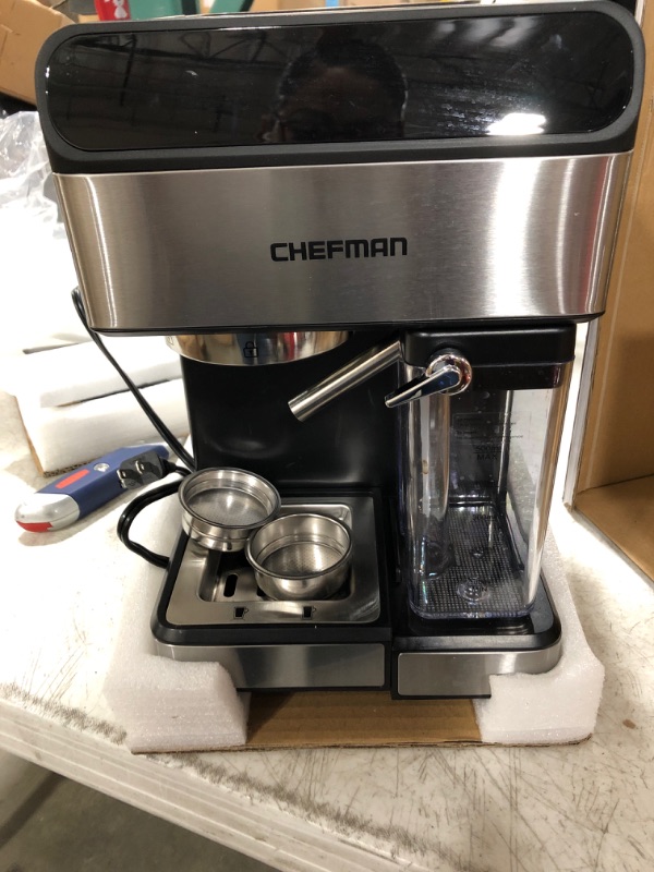 Photo 2 of Chefman 6-in-1 Espresso Machine,Powerful 15-Bar Pump,Brew Single or Double Shot, Built-In Milk Froth for Cappuccino & Latte Coffee, XL 1.8 Liter Water Reservoir, Dishwasher-Safe Parts, Stainless Steel
