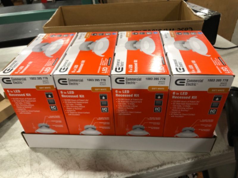 Photo 1 of 4pack of Commercial Electric 4-inch 8.5W 500LM 36000H 30K ES Dimmable Flat Downlight 
