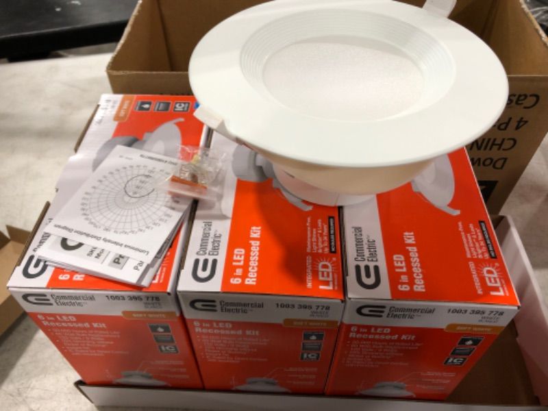 Photo 1 of 4pack of 6 in. 3000K Color Temperature New Construction IC Rated Recessed Integrated LED Kit
