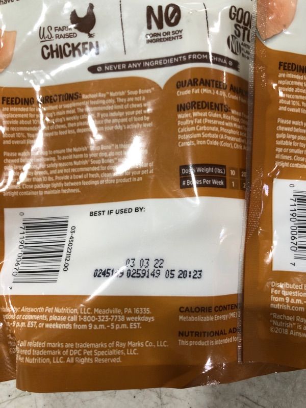 Photo 2 of 2 Bags of Rachael Ray Nutrish Soup Bones Longer Lasting Dog Treat Chews **BEST BY:03/03/2022**
