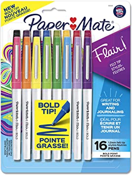 Photo 1 of Paper Mate Flair Felt Tip Pens, Bold Tip (1.2 mm), Assorted Colors, 16 Count
