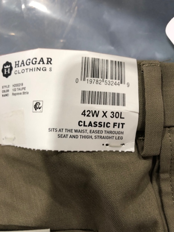 Photo 3 of Haggar Men's eCLo Stria Expandable-Waist Pleat-Front Dress Pant, 42W x 30L
