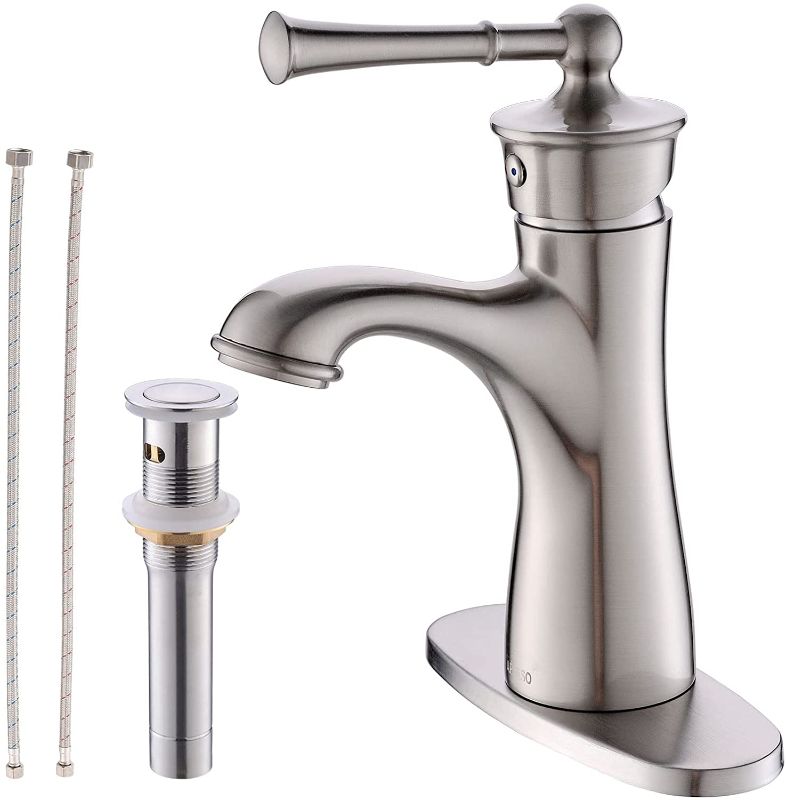 Photo 1 of APPASO Bathroom Sink Faucet Single Handle, Single Hole Brushed Nickel Bathroom Faucet for Bathroom Sink, RV Bathroom Faucet Deck Mount Vanity Faucet with Aerator,APB167BN
