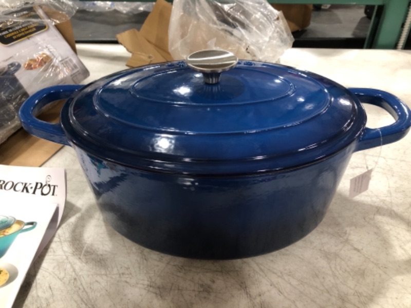 Photo 2 of Crock Pot Artisan Enameled Cast Iron 7-Quart Oval Dutch Oven, Sapphire Blue -
OPEN BOX.