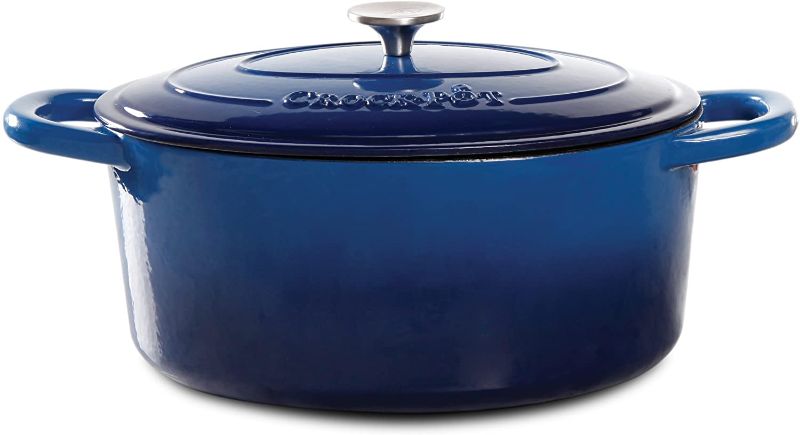 Photo 1 of Crock Pot Artisan Enameled Cast Iron 7-Quart Oval Dutch Oven, Sapphire Blue -
OPEN BOX.