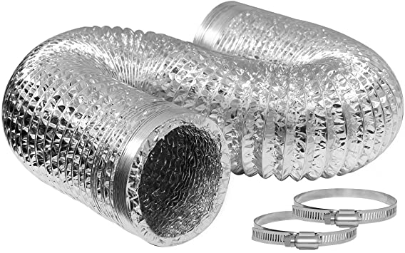 Photo 1 of 4 Inch 25 Feet Aluminum Flexible Dryer Vent Hose Air Ducting Non-Insulated with 2 Stainless Steel Clamps for HVAC Ventilation and Exhaust Pack of 1. OPEN PACKAGE.
