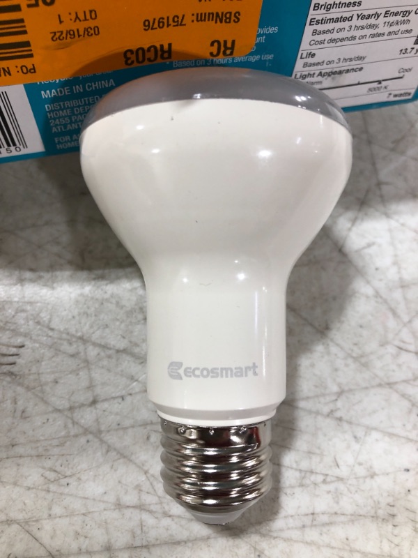 Photo 3 of (3-Pack) EcoSmart R20 Daylight LED, Dimmable, 600-Lumen, 5000K, 8-Watt (50-Watt Equivalent) Light Bulb, E26 Medium Base
