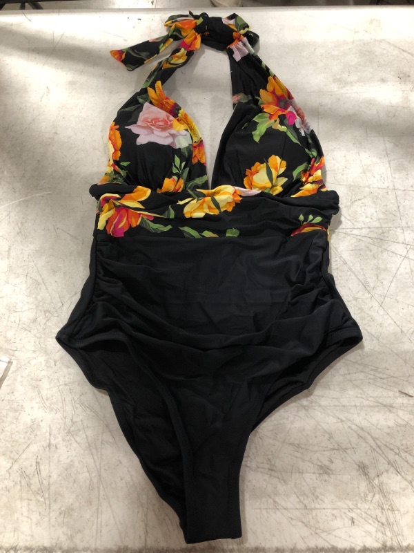 Photo 2 of Floral And Black Plunge Halter One Piece Swimsuit
SIZE MEDIUM.