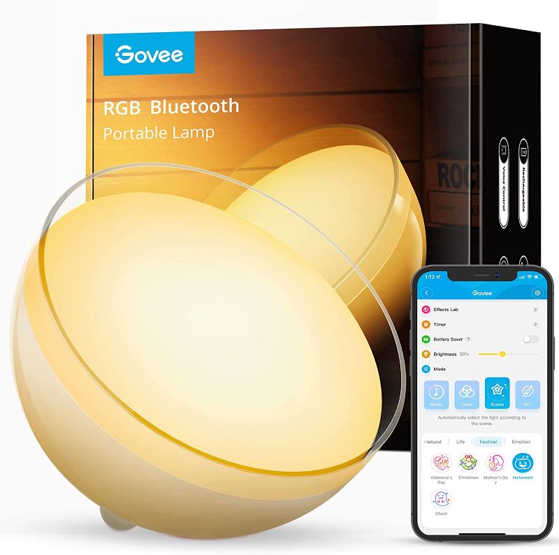 Photo 1 of Govee Portable Smart Light, LED Dimmable Bluetooth Table Lamp with RGBWW, Rechargeable, App Control, Preset Scene Effects, Music Mode for Bedroom, Living Room (Doesn’t Support WiFi or Alexa)
