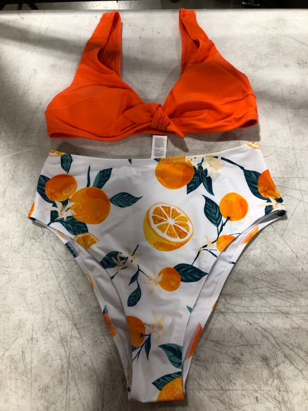 Photo 1 of Jayde Tie Front Orange Print Bikini
SIZE XL.