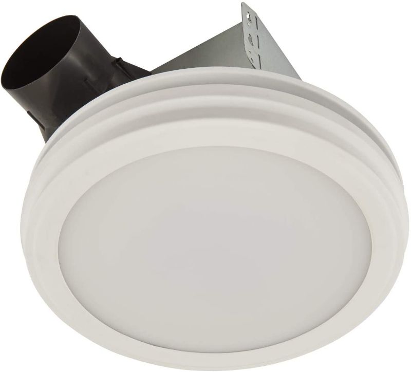 Photo 1 of Broan-NuTone AER80LWH Roomside Exhaust Round Flat Panel LED Light, White, Energy Star Certified, 80 CFM, 0.8 Sones Bath Fan
