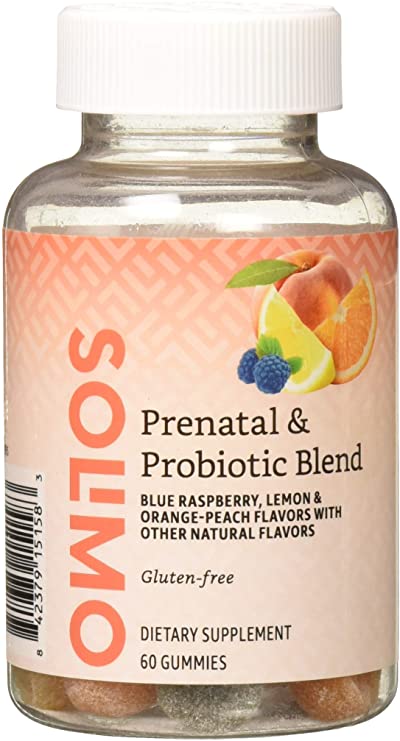 Photo 1 of Amazon Brand - Solimo Prenatal & Probiotic Blend - Pregnancy Wellness - 70mg Omega 3 Fatty Acids with 20mg Probiotics, 60 Gummies, 1 Month Supply
