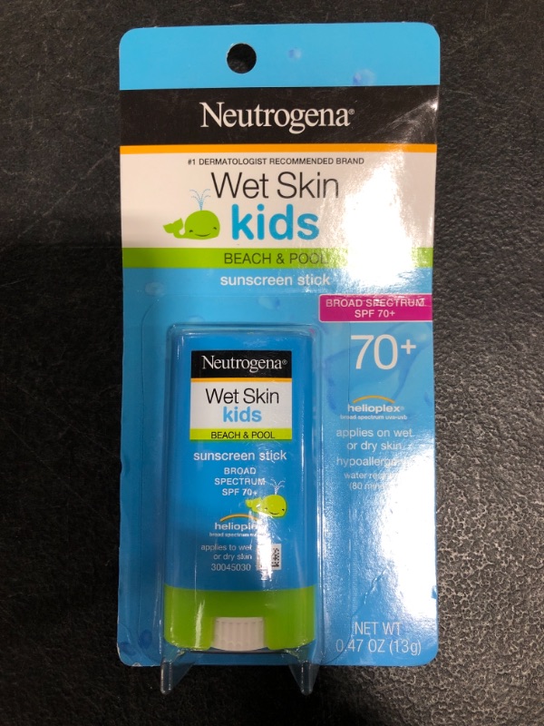 Photo 2 of Neutrogena Wet Skin Kids Water Resistant Sunscreen Stick, Kids Sunscreen for Face and Body, Broad Spectrum SPF 70 UVA/UVB Sun Protection, Oil-Free & Hypoallergenic, 0.47 oz
