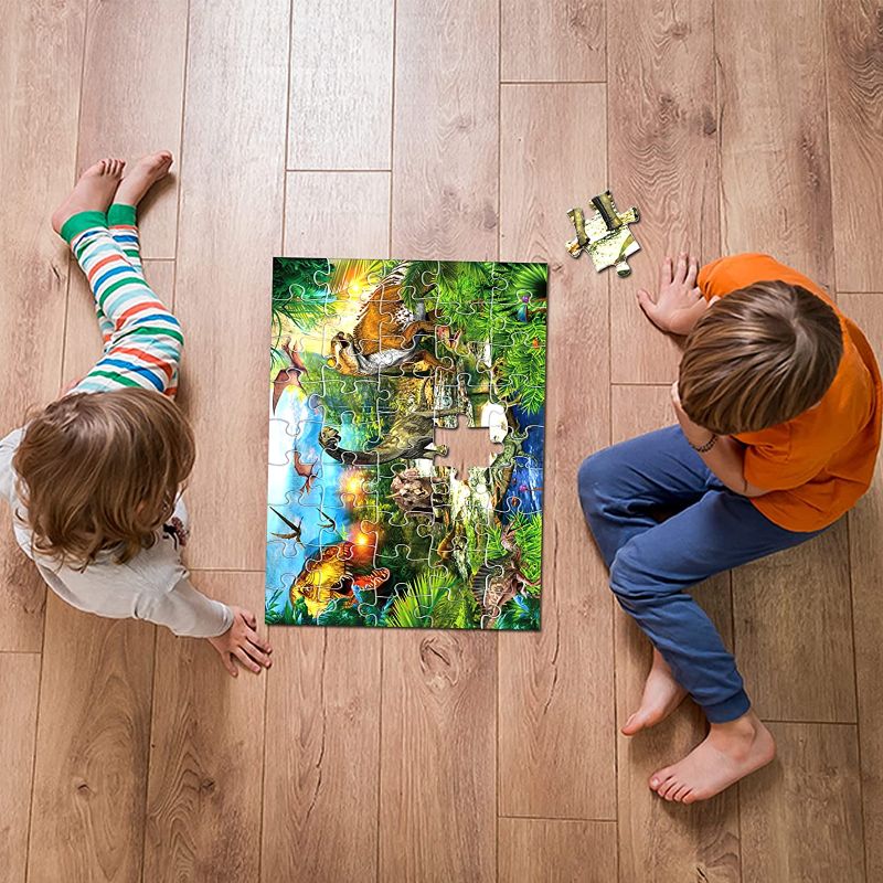 Photo 2 of LeonMake Dinosaur Puzzle for Kids Toys: 46 Piece Big Floor Puzzle for 3-8 Year Old Boys & Girls | Fluorescent Jigsaw Puzzles as Christmas Birthday Gift for Toddler | 18 x 24 inch
