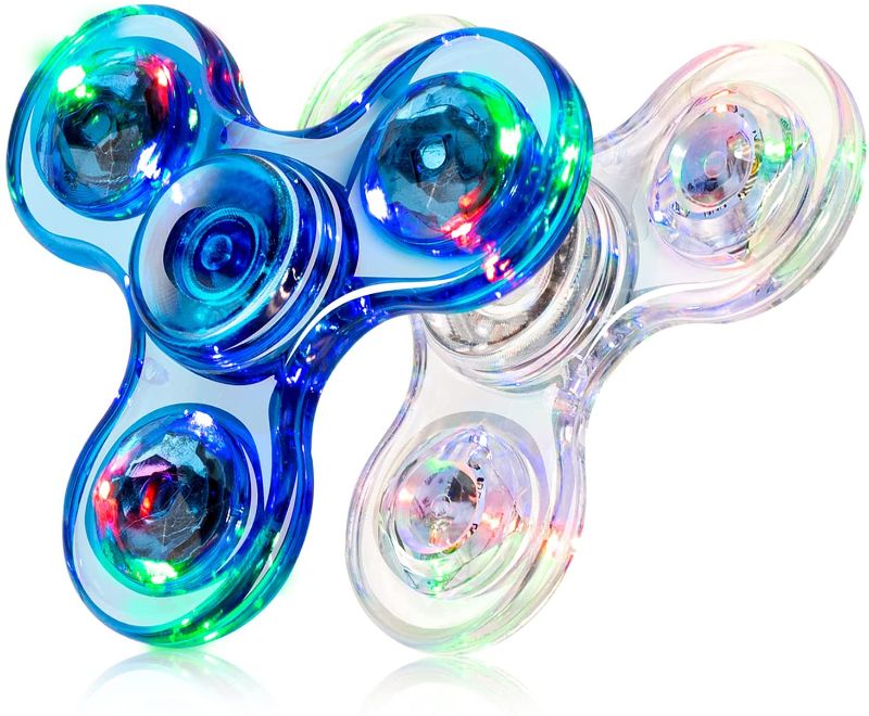 Photo 1 of FIGROL Fidget Spinner, 2 Pack LED Light Up Fidget Toys Crystal Finger Toy Hand Fidget Spinners-Kids for Reducing Boredom ADHD, Anxiety(Blue& White)
