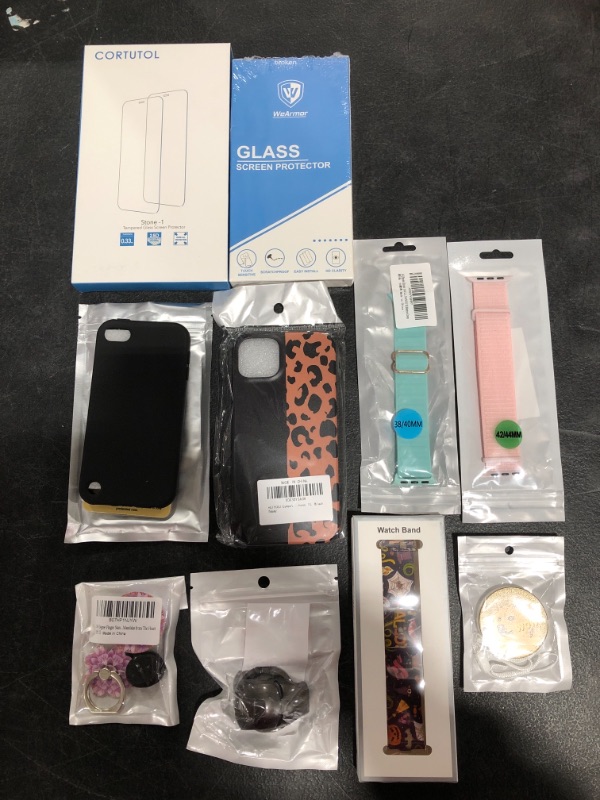 Photo 1 of VARIOUS SMARTPHONE & SMARTWATCH ACCESSORIES. CASES, BANDS. STYLE & APPLICATIONS VARY. LOT OF 10 ITEMS.