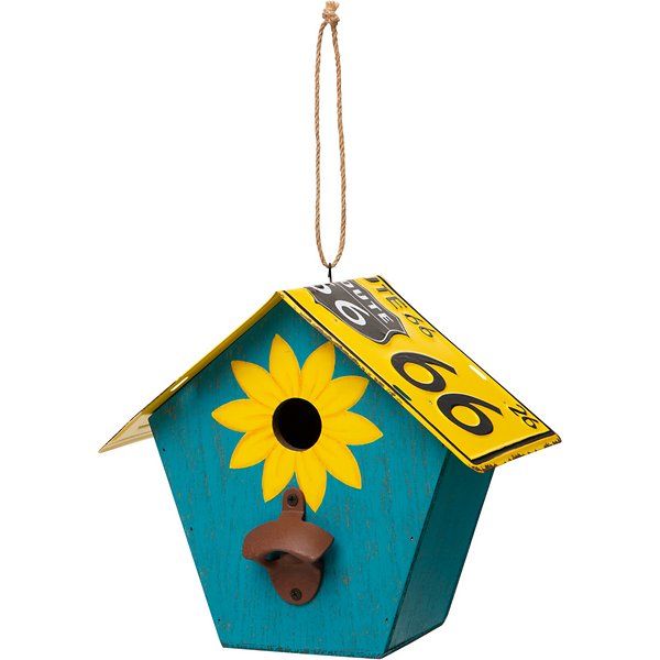 Photo 1 of Glitzhome Wood & Metal License Plates Birdhouse, Light Blue
