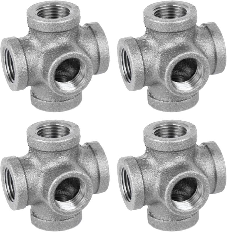 Photo 1 of 1/2 Inch 5 Way Industrial Cast Iron Pipe Fitting 4 Pack by Pipe Decor, Pipe Components For Building Tables, Chairs, Shelving, and Custom Furniture, Fits Standard Half Inch Pipes and Nipples, Four Pack
BLACK.