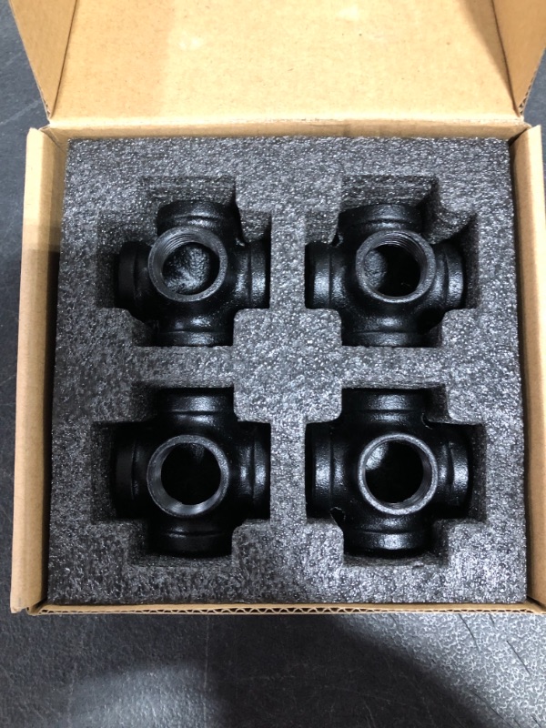 Photo 2 of 1/2 Inch 5 Way Industrial Cast Iron Pipe Fitting 4 Pack by Pipe Decor, Pipe Components For Building Tables, Chairs, Shelving, and Custom Furniture, Fits Standard Half Inch Pipes and Nipples, Four Pack
BLACK.