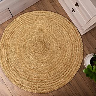 Photo 1 of CHARDIN HOME Jute Braided Boho Round Rug Natural Jute | 3 feet Round Farmhouse Jute Area Rug | Artisnal Bohemian Handcrafted Home Décor
