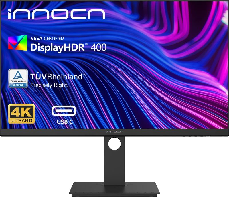 Photo 1 of INNOCN 27" Computer Monitor 4K UHD 3840 x 2160 16:9 LCD IPS Display, 100% sRGB DP USB C HDMI PC Monitor HDR400 FreeSync, 1.07B+ Colors, Gravity Sensor, Calibrated Colors 