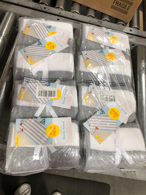 Photo 2 of 4 PACK OF Target Sun Squad Cabana White Gray Striped Travel Size Beach Towel 28" X 58"
8 IN TOTAL!!
