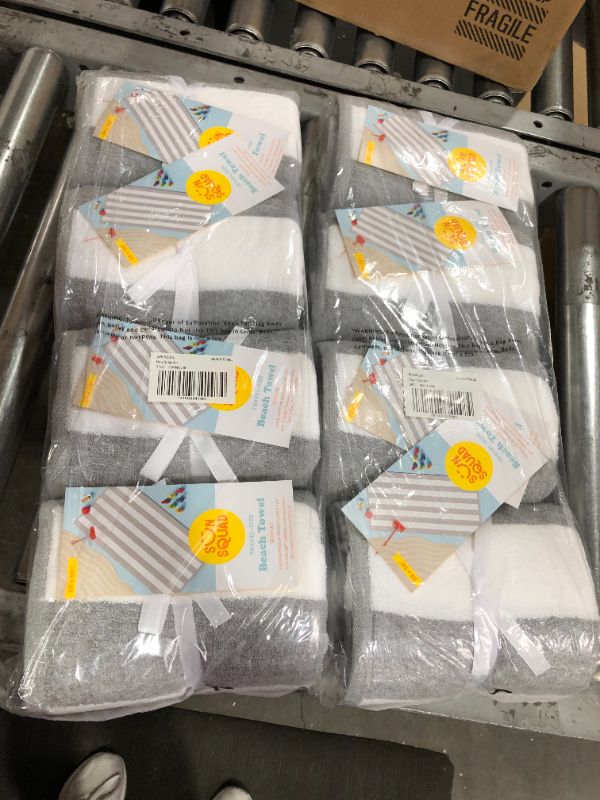 Photo 2 of 4 PACK OF Target Sun Squad Cabana White Gray Striped Travel Size Beach Towel 28" X 58"
8 IN TOTAL!!