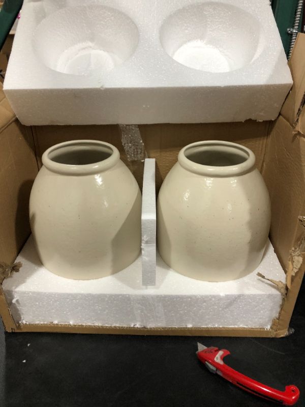 Photo 1 of 2-pack of 11" x 8" Crock Stoneware Vase Beige - Threshold™ designed with Studio McGee
