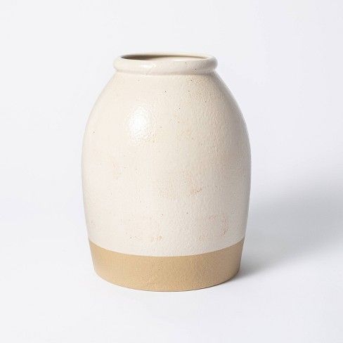 Photo 1 of 2-pack of 11" x 8" Crock Stoneware Vase Beige - Threshold™ designed with Studio McGee
