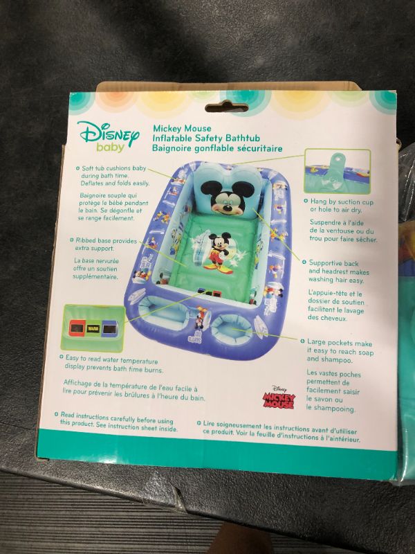 Photo 3 of Ginsey Disney Mickey Mouse"Summer Fun" Inflatable Safety Bathtub for Babies with Cushioned Support, Blue, 30.5"x20.5"x7"
