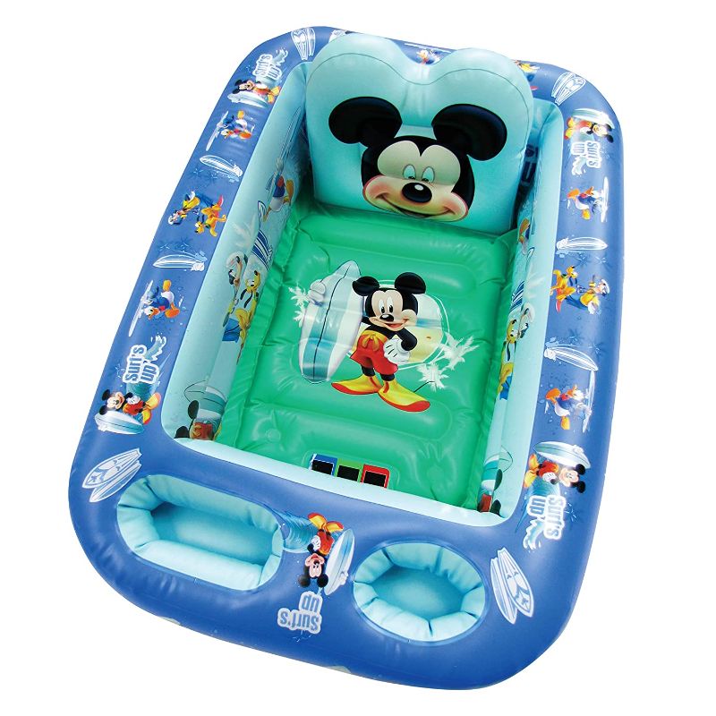 Photo 1 of Ginsey Disney Mickey Mouse"Summer Fun" Inflatable Safety Bathtub for Babies with Cushioned Support, Blue, 30.5"x20.5"x7"
