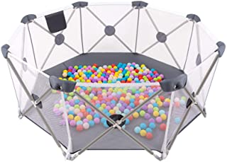 Photo 1 of Portable Play Yard Indoor and Outdoor, Safety Extra Large Playpen Play Space Area, Extra Large Portable Ball Pit, Includes Carry Bag, Washable, New 8-Panel Version, White
