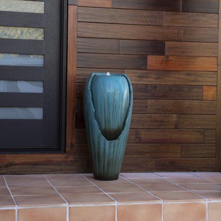 Photo 1 of Alpine Corporation 32 Indoor Outdoor Jar Water Fountain Turquoise
